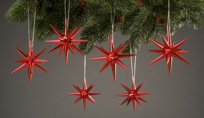 Christbaumschmuck, rot-metallik - kleine Weihnachtssterne, 6-teilig