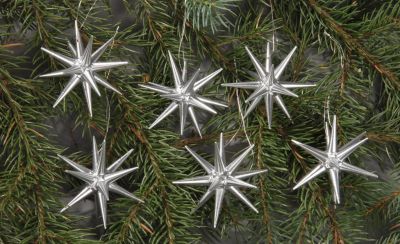 Christbaumschmuck, silber - kleine Weihnachtssterne, 6-teilig