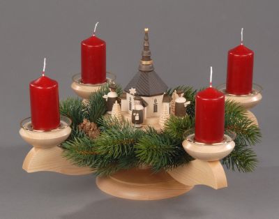 Adventsleuchter, natur - Seiffener Kirche mit Kurrende